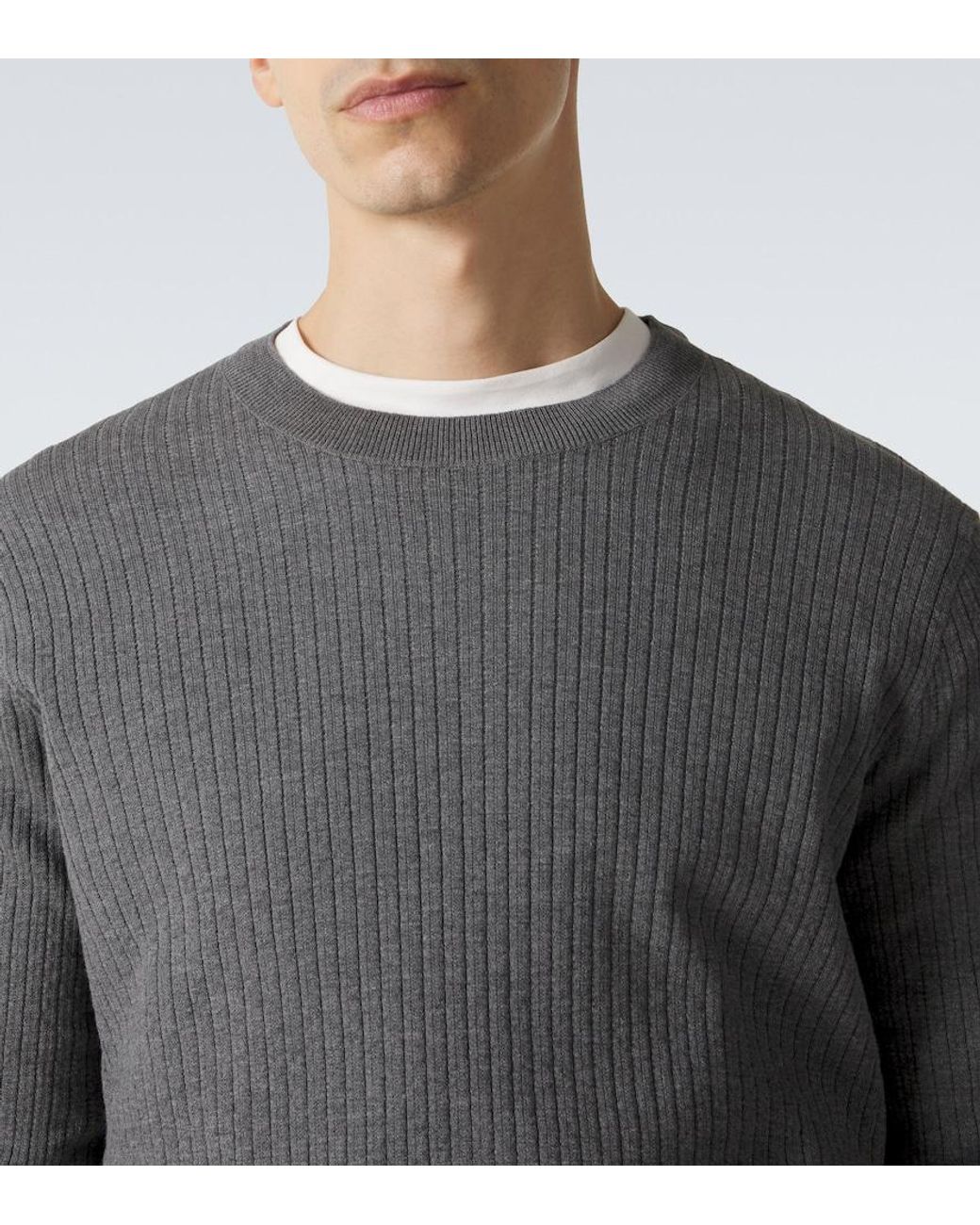 Brunello Cucinelli Gray Ribbed-Knit Cotton Sweater for men