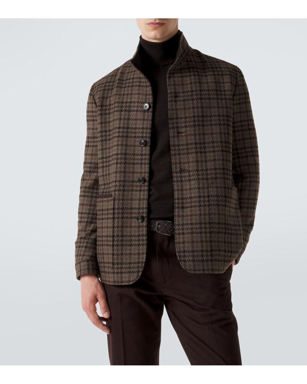 Zegna Brown Checked Cashmere Jacket for men