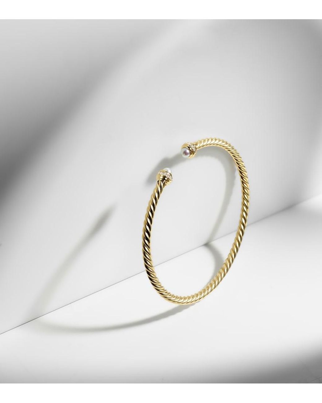 David Yurman Metallic Cablespira Flex 18Kt Cuff Bracelet With Freshwater Pearls And Diamonds