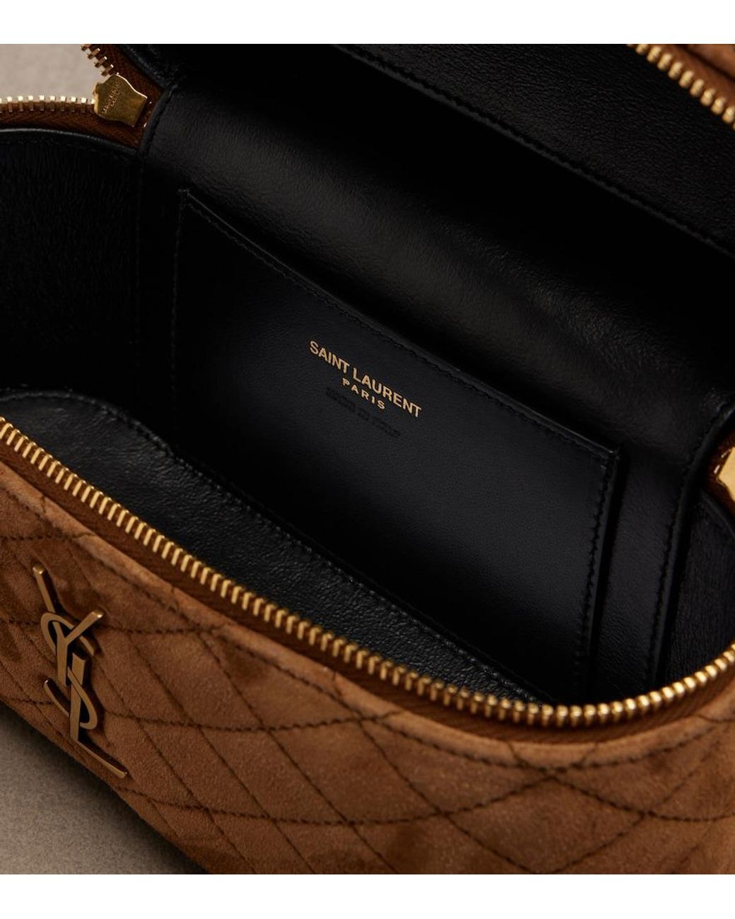 Saint Laurent Brown Gaby Mini Quilted Suede Vanity Bag