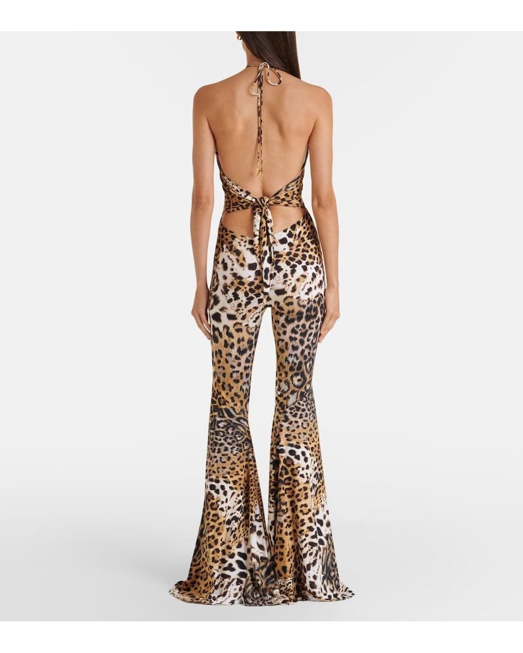 Roberto Cavalli Metallic Jaguar-Print Cutout Jersey Jumpsuit