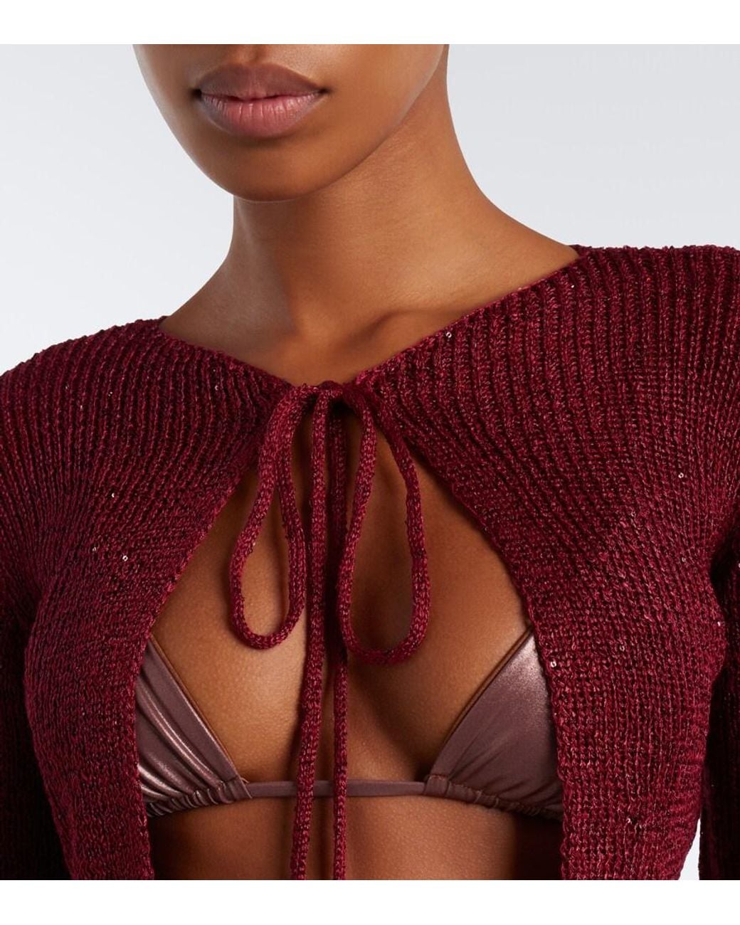 Bananhot Red Alma Cropped Sequined Cardigan