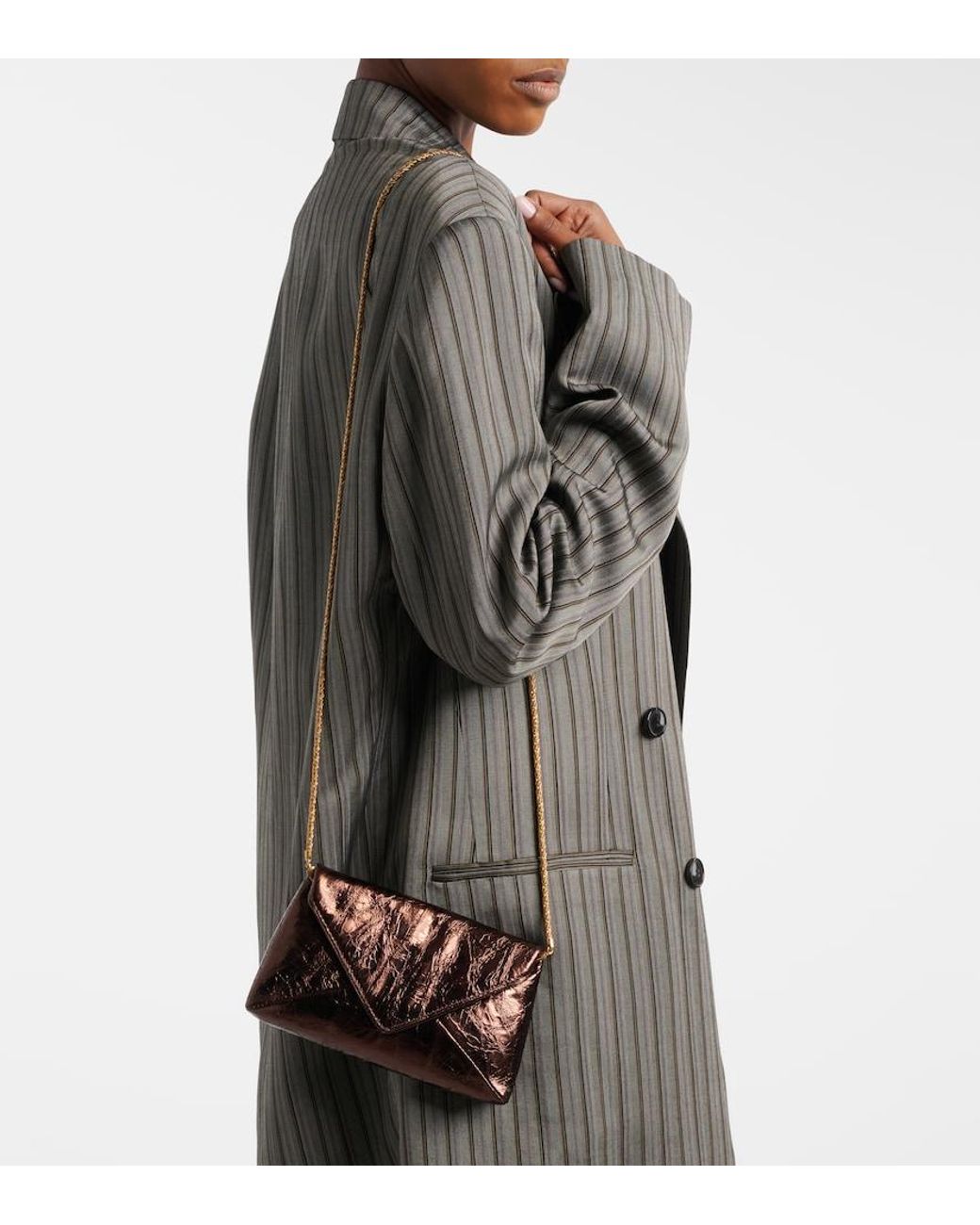Dries Van Noten Brown Small Metallic Leather Clutch