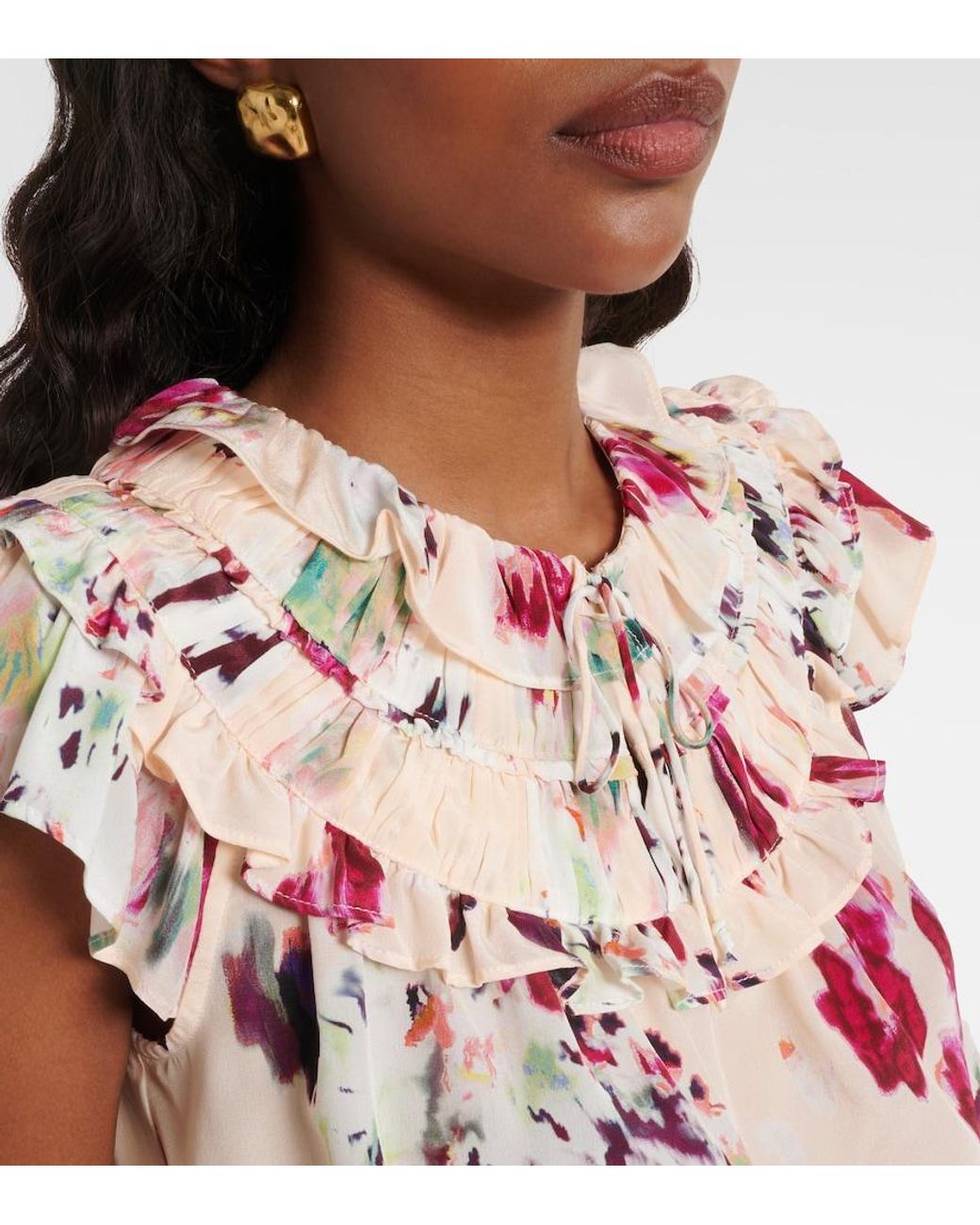 Ulla Johnson Pink Eleonore Floral Ruffled Silk Crop Top