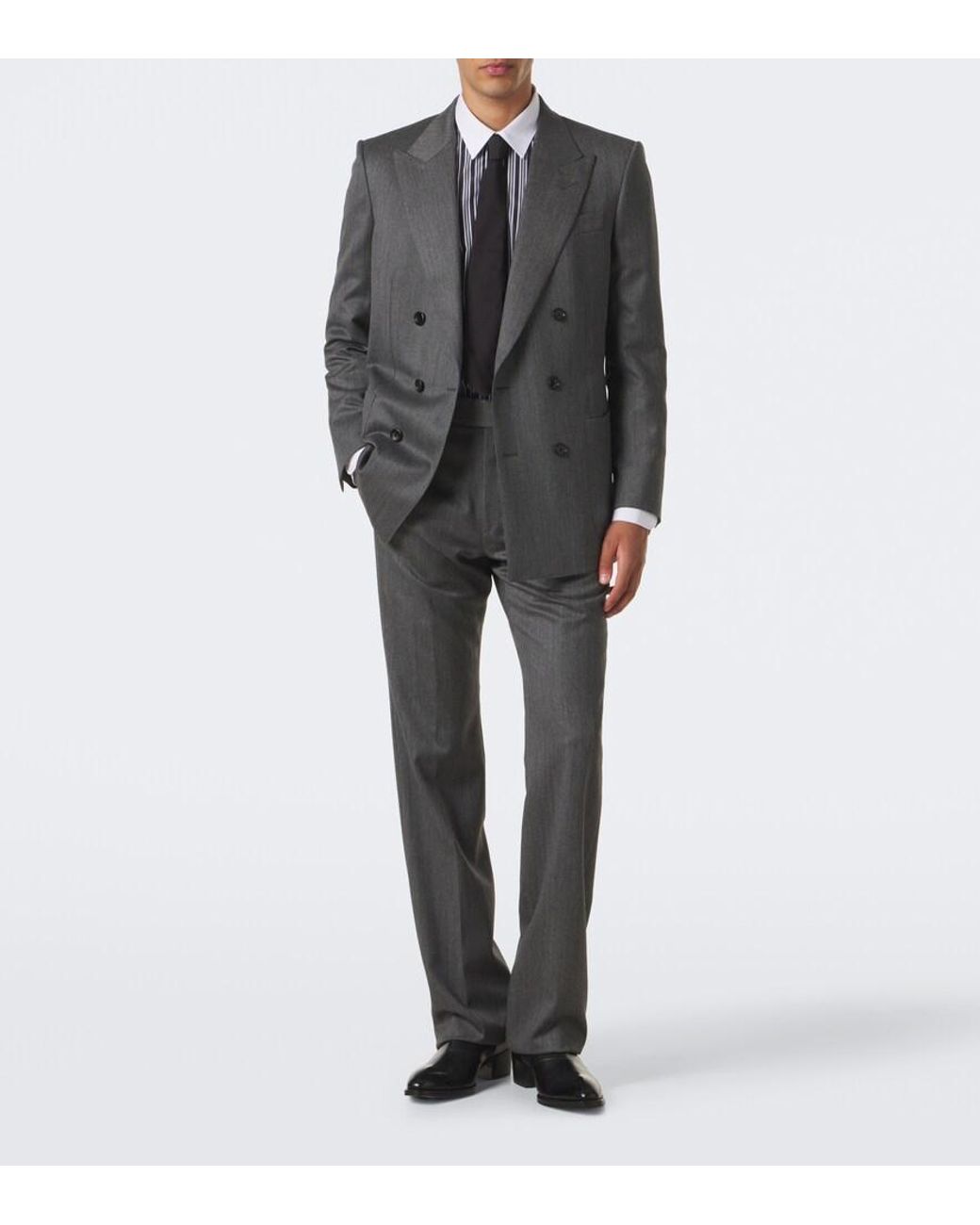 Tom Ford Gray Mouline Wool Twill Straight Pants for men