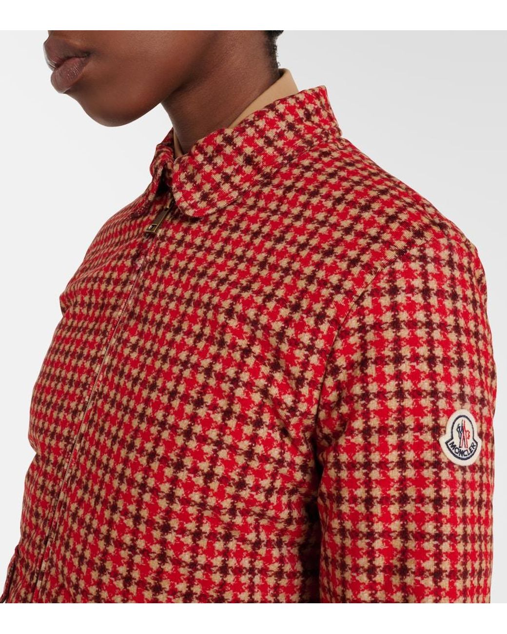 Moncler Red Lanset Houndstooth Cotton Down Jacket