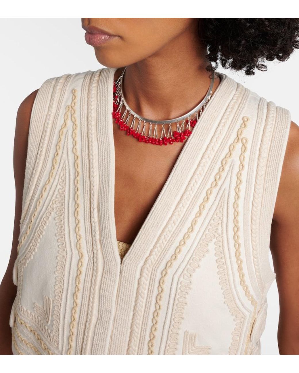 Isabel Marant Natural Blerina Embroidered Cotton Vest