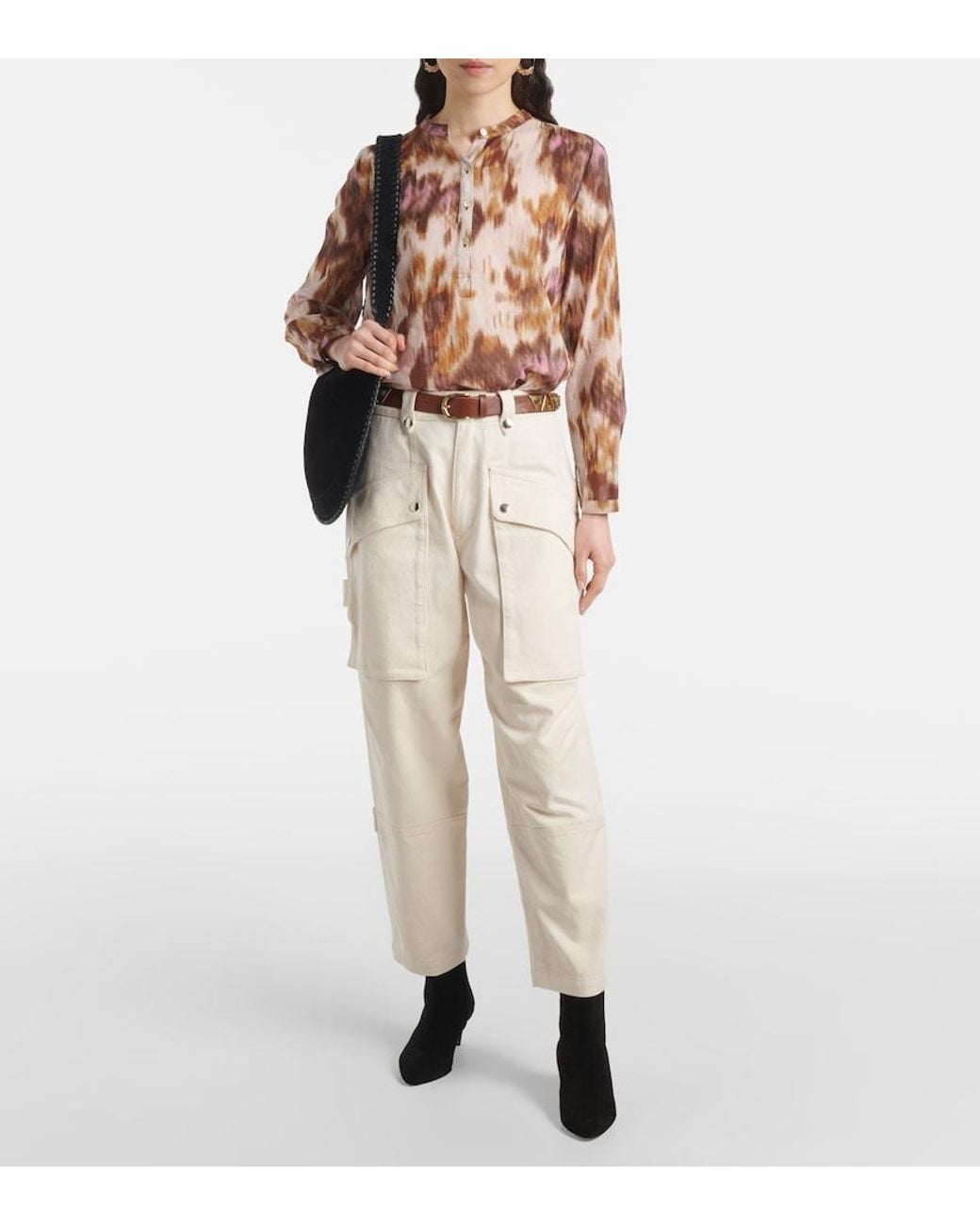 Isabel Marant Natural Jannick Low-Rise Cotton Cargo Pants