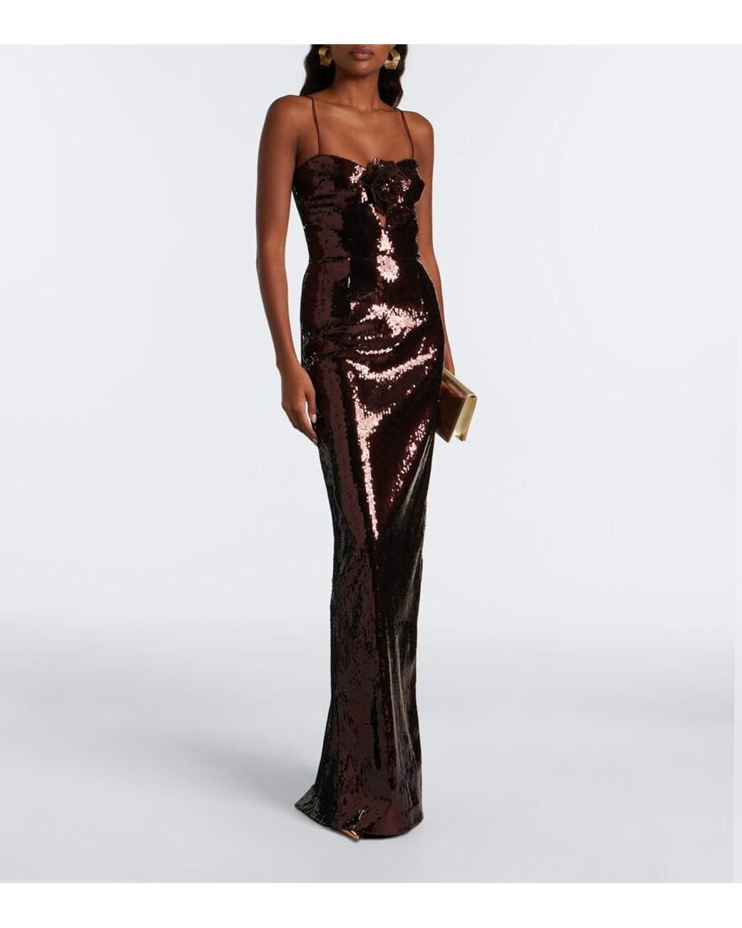 Rebecca Vallance Purple Cece Floral-Applique Sequined Gown