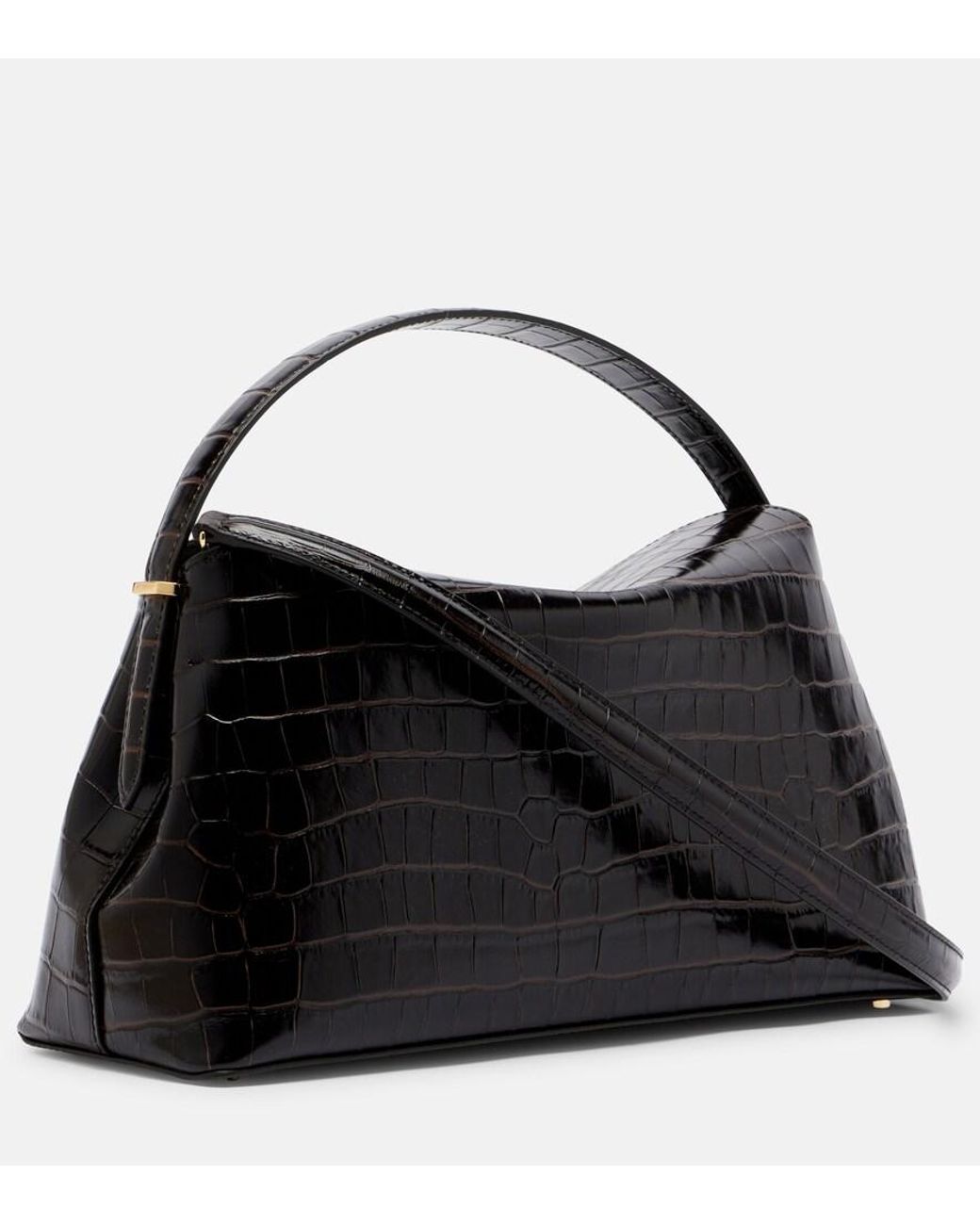 Totême Black T-Lock Croc-Effect Leather Tote Bag