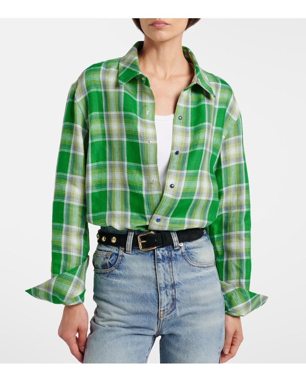God's True Cashmere Green Harbor Linen Shirt With Lapis Lazuli