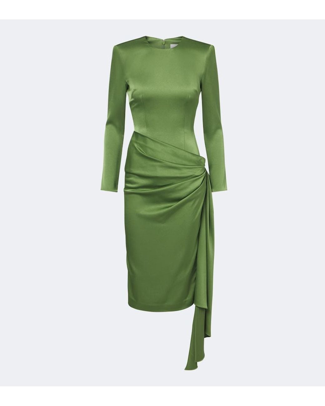 Alex Perry Green Draped Crepe Satin Midi Dress