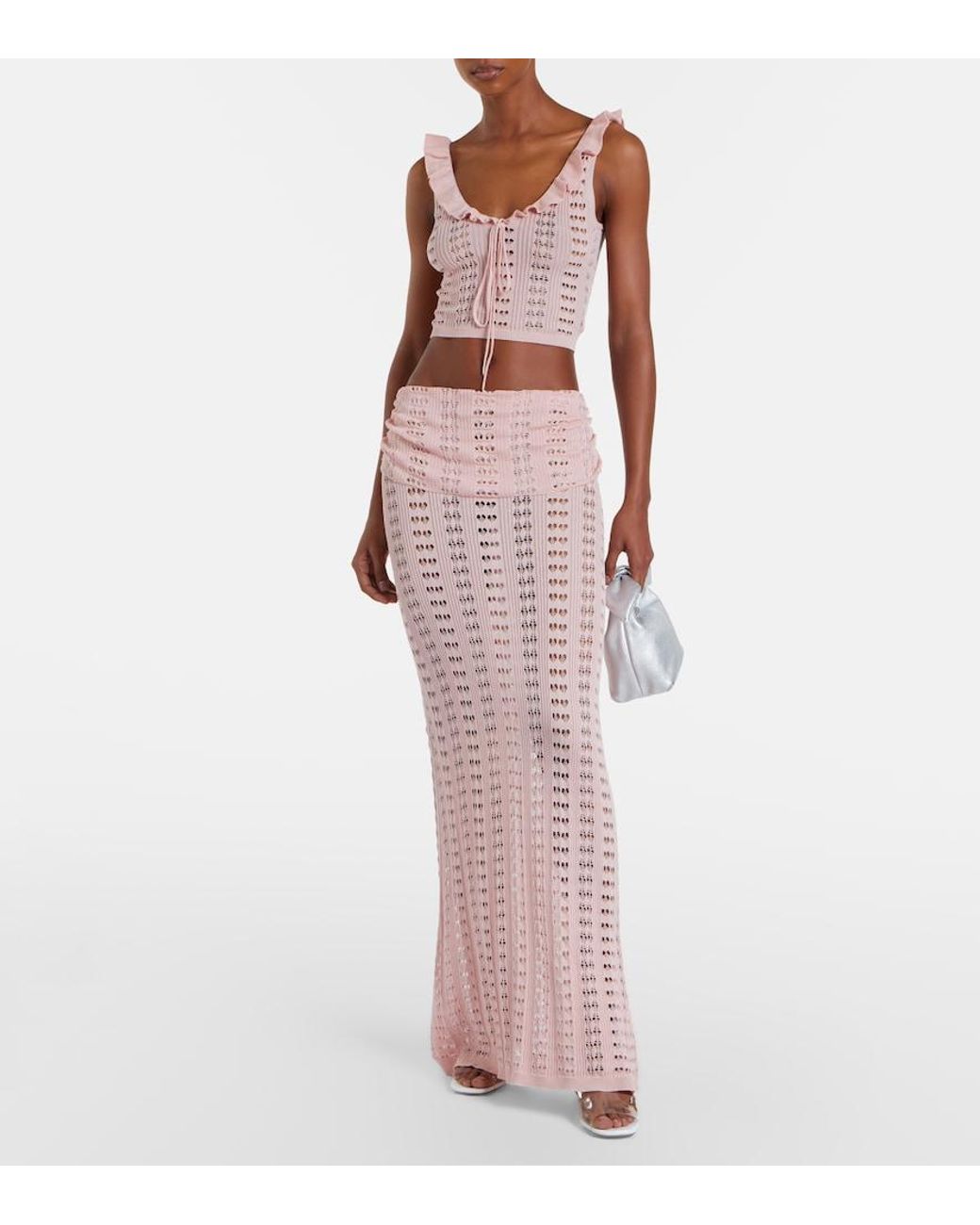 AYA MUSE Pink Draped Pointelle Maxi Skirt