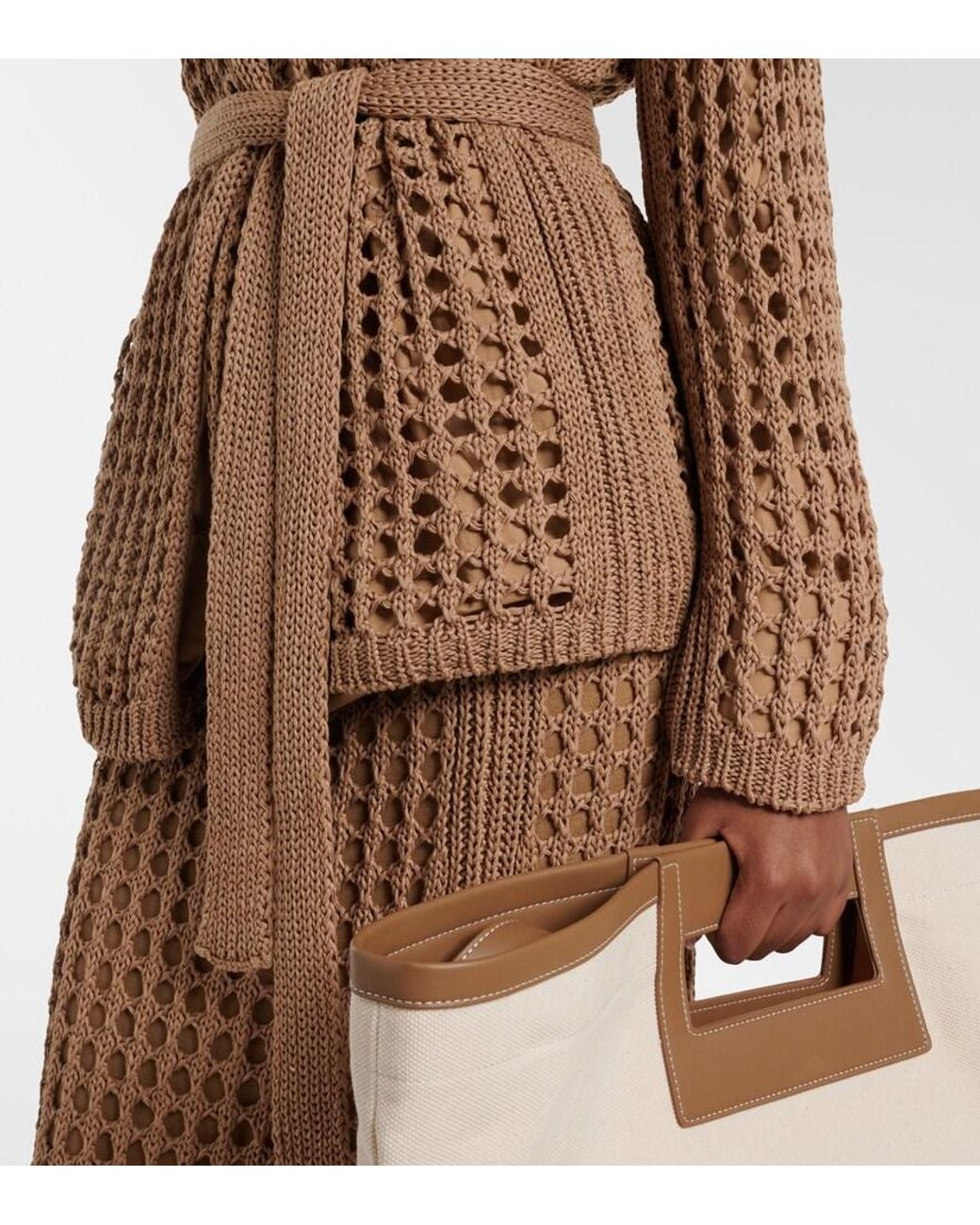Max Mara Brown Gelo Open-Knit Cotton Wrap Cardigan