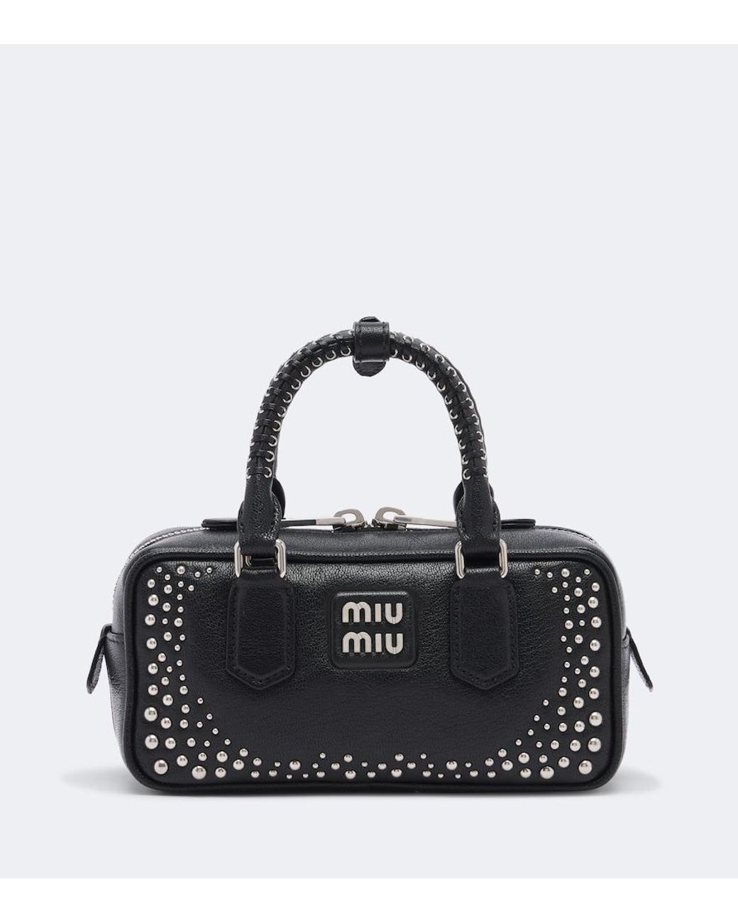 Miu Miu Black Arcadie Studded Leather Top-Handle Bag