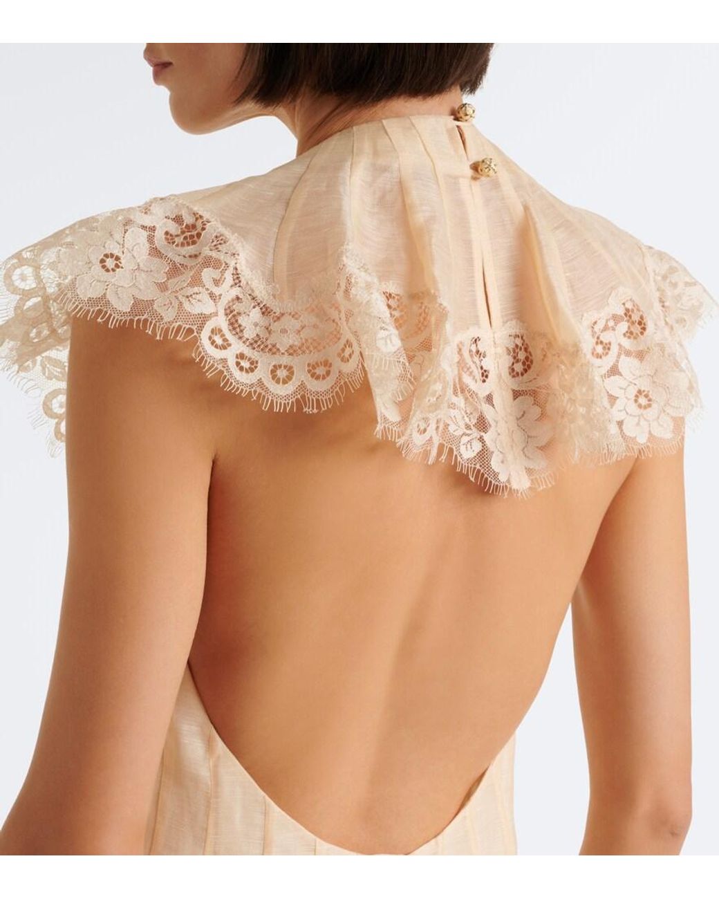 Zimmermann Natural Ascent Flutter Linen And Silk Cocktail Dress