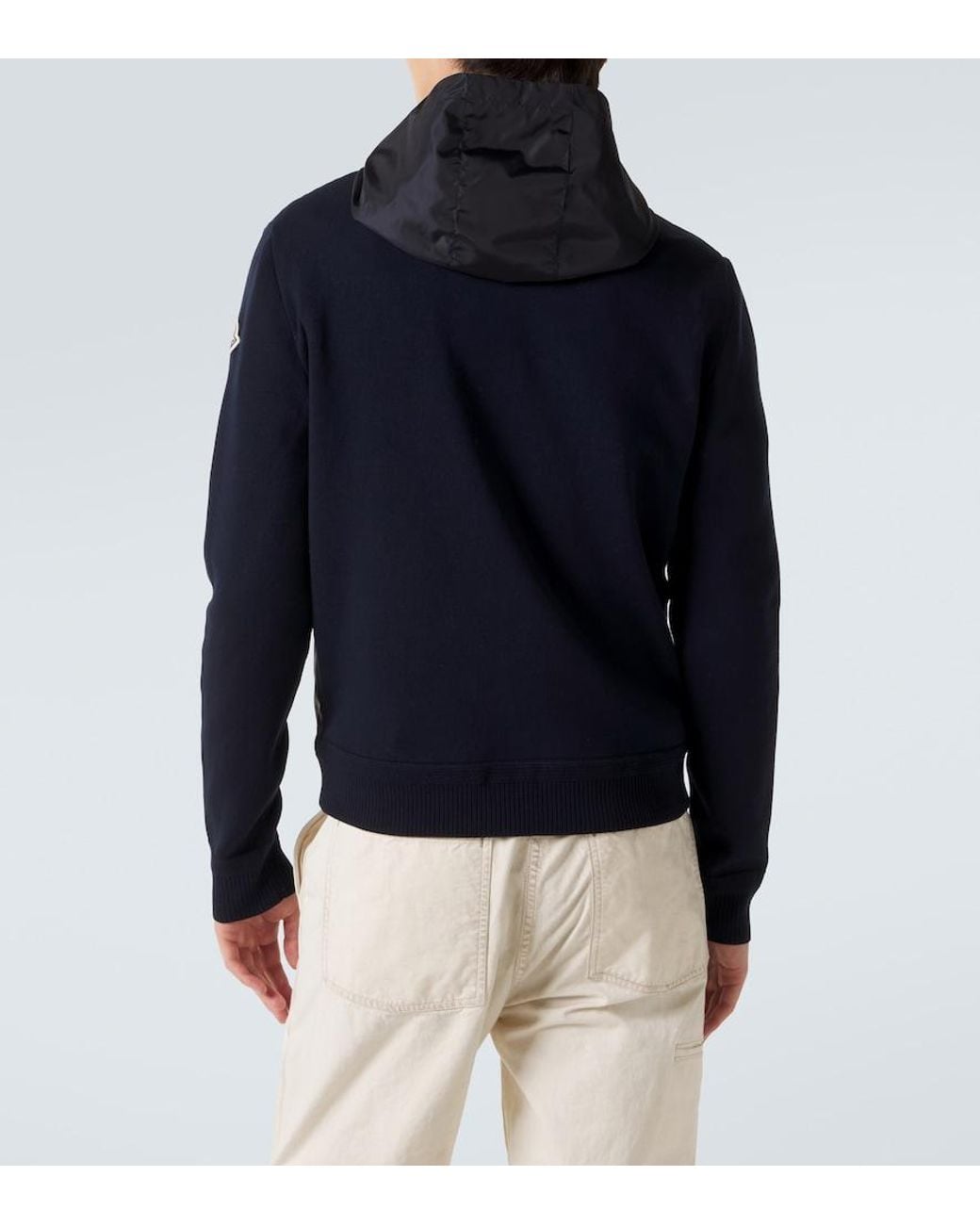 Moncler Blue Tricot Hooded Cotton-Blend Jacket for men