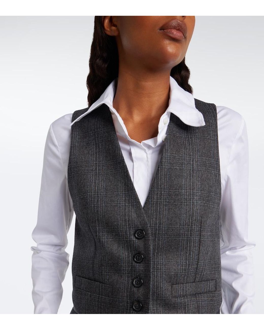 Nili Lotan Blue Ismael Checked Wool And Cashmere Vest