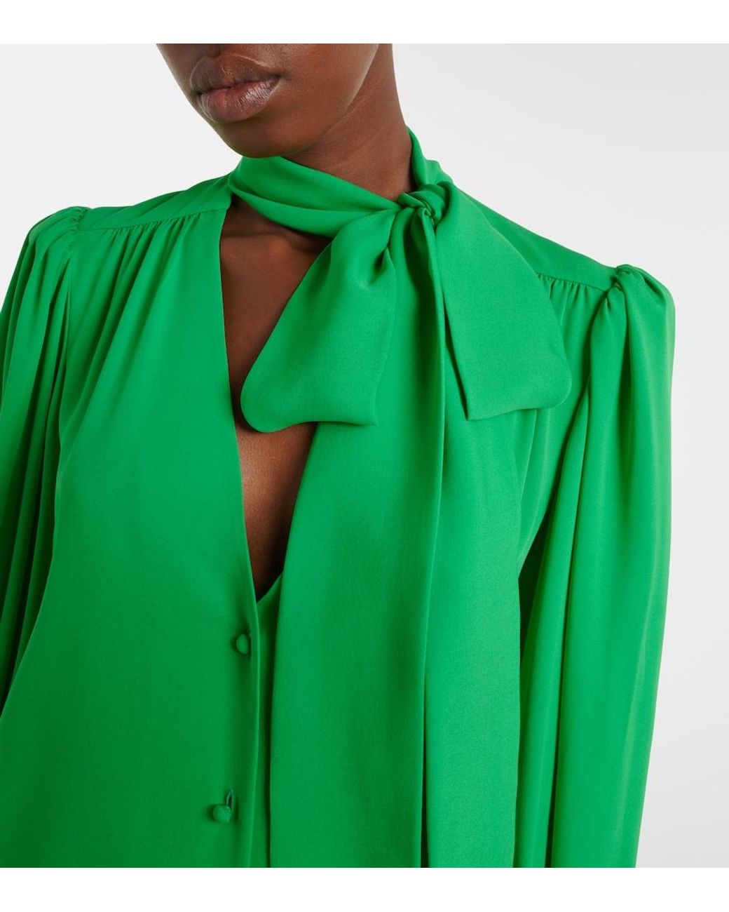Valentino Garavani Green Tie-Neck Silk Georgette Blouse