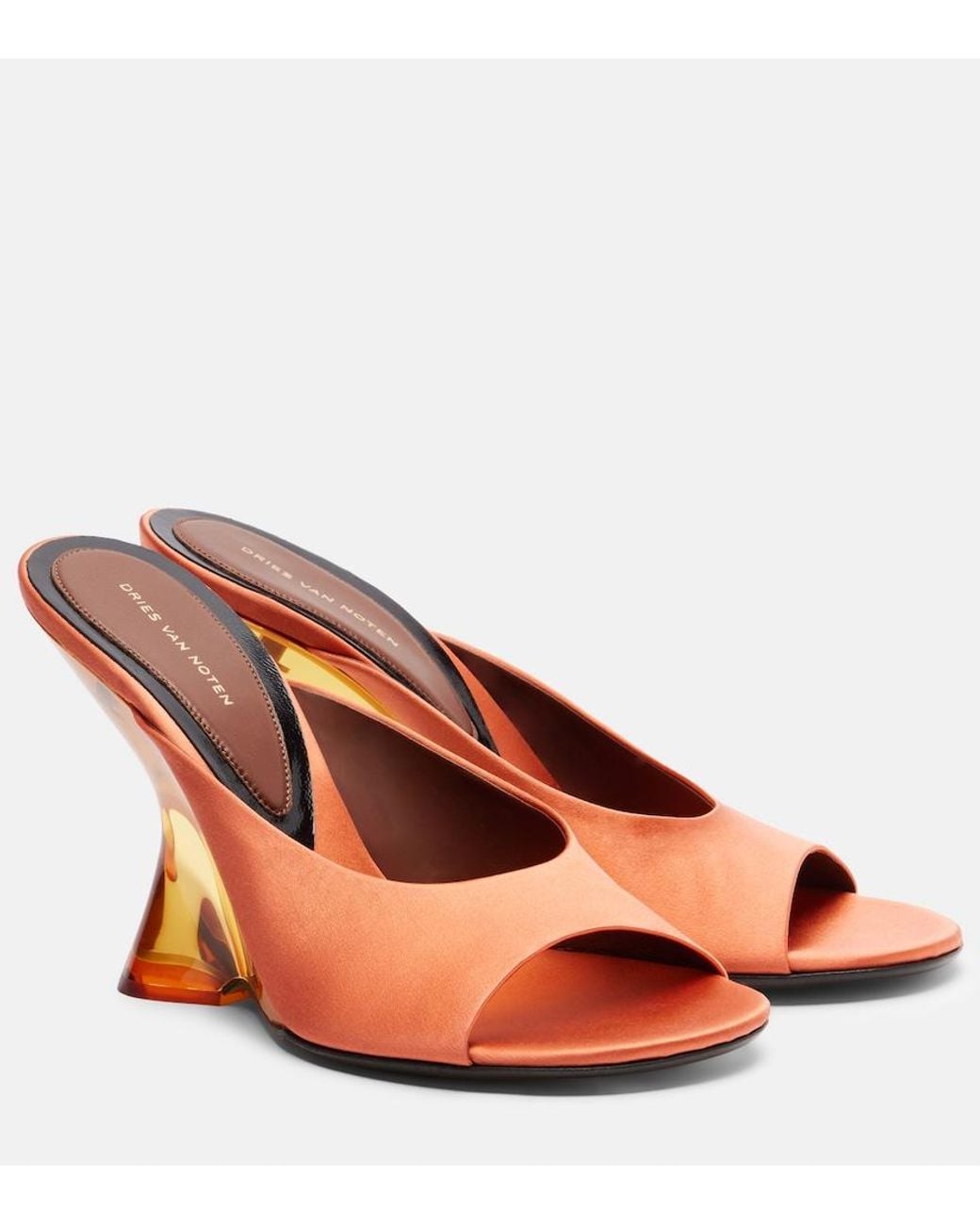 Dries Van Noten Brown Satin Wedge Mules