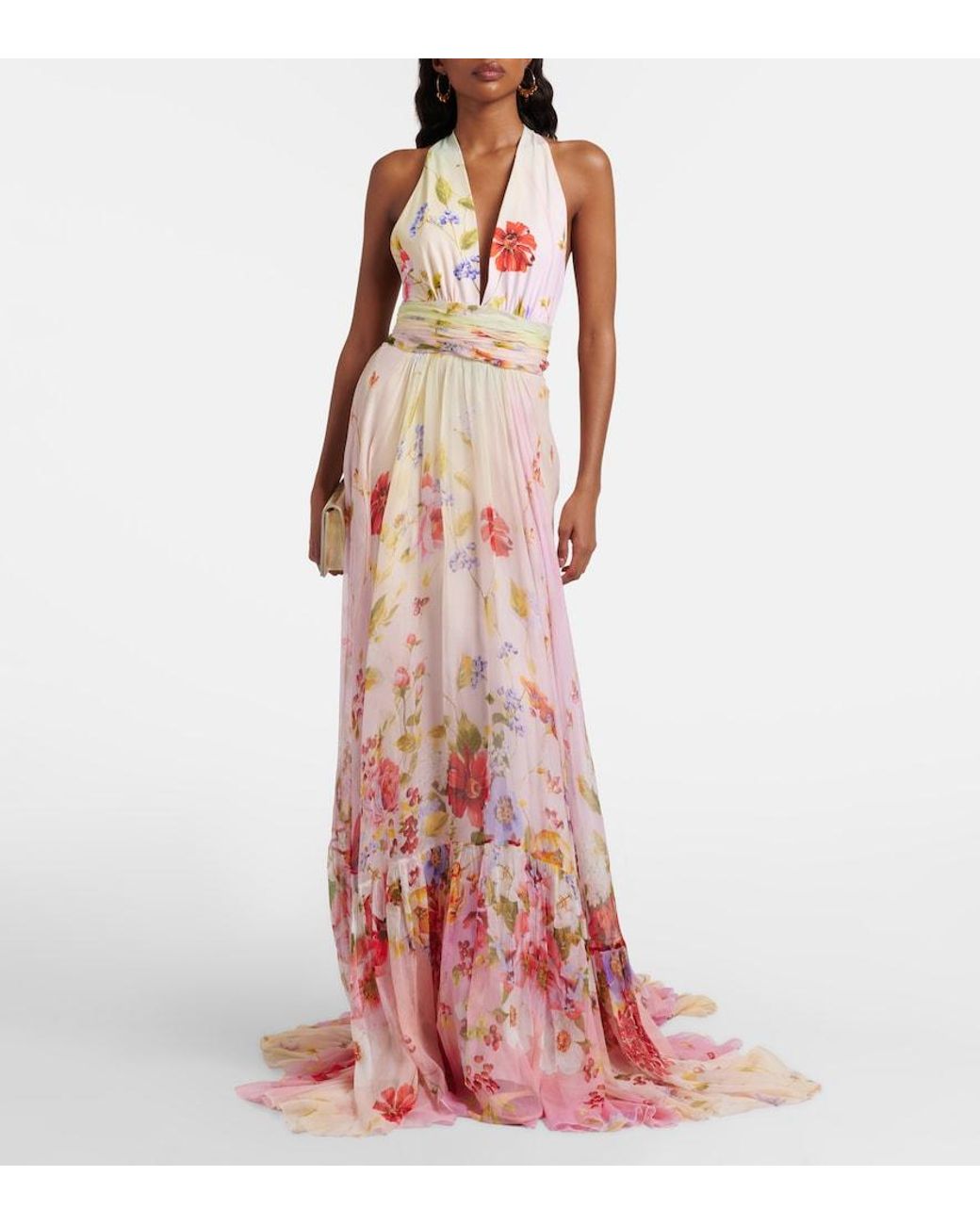 Roberto Cavalli Red Floral Silk Gown
