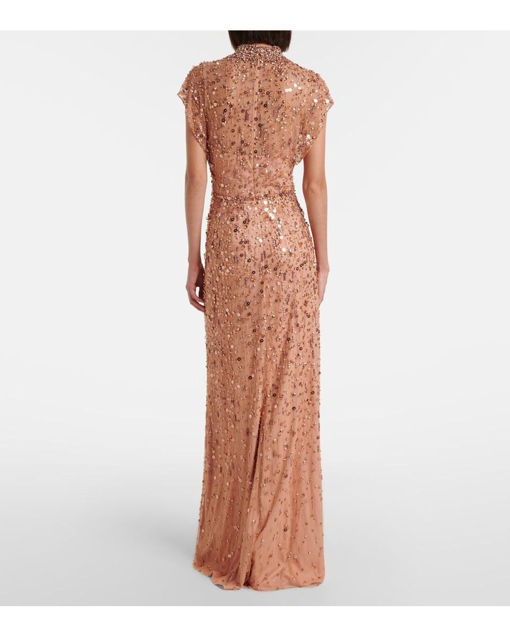 Jenny Packham Blue Crystal Drop Embellished Gown
