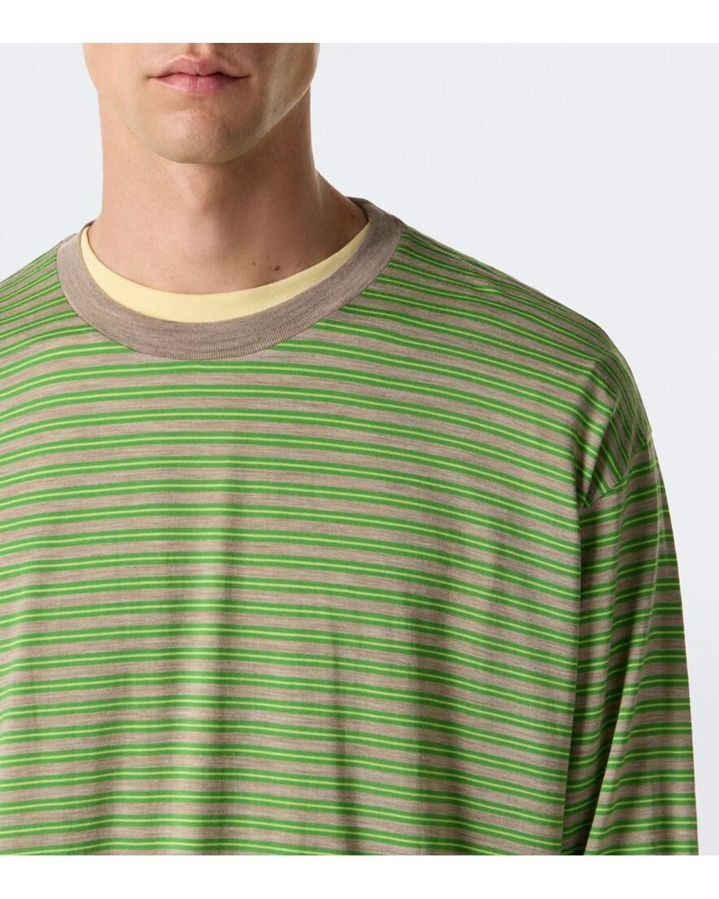 Auralee Green Striped Wool T-Shirt for men