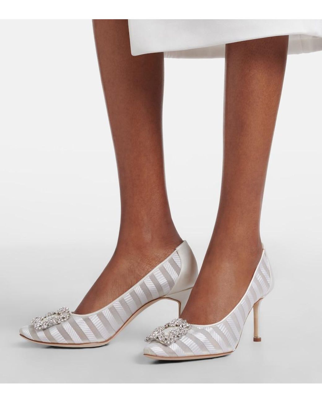 Manolo Blahnik White Hangisi Embellished Organza Pumps