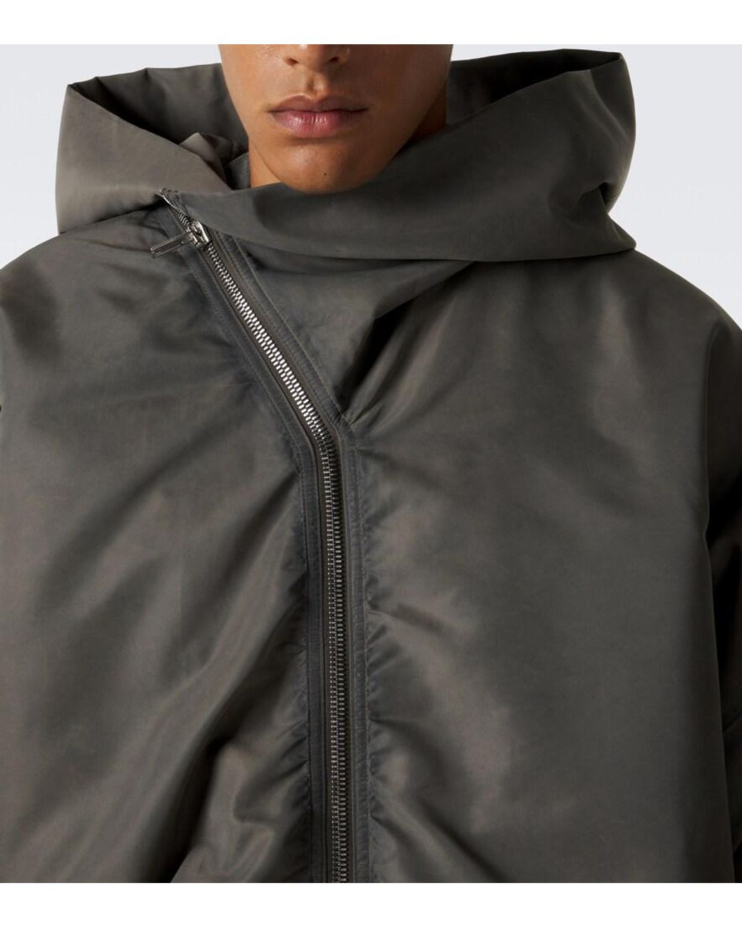 Rick Owens Gray Mountain Hun Satin Hooded Jacket for men
