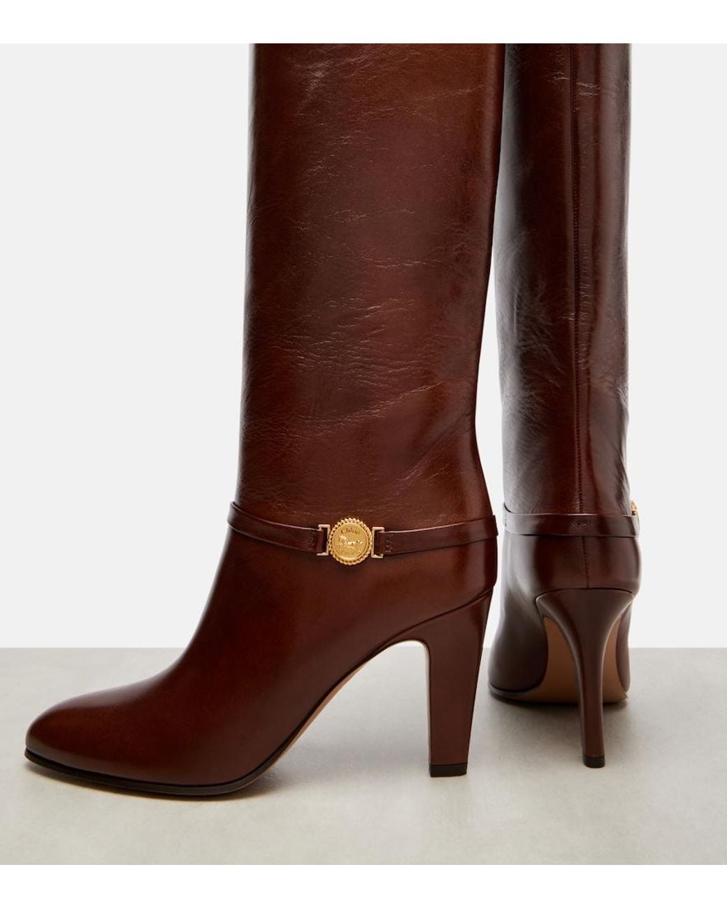 Chloé Brown Eve 85 Leather Knee-High Boots