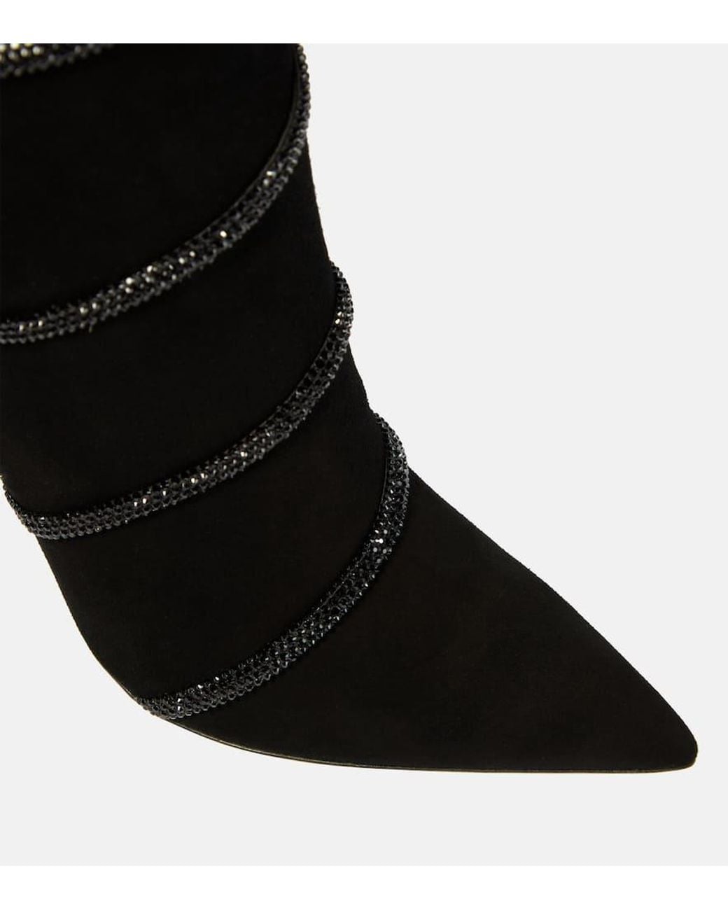 Rene Caovilla Black Stiefeletten Aus Wildleder Mit Strasssteinen
