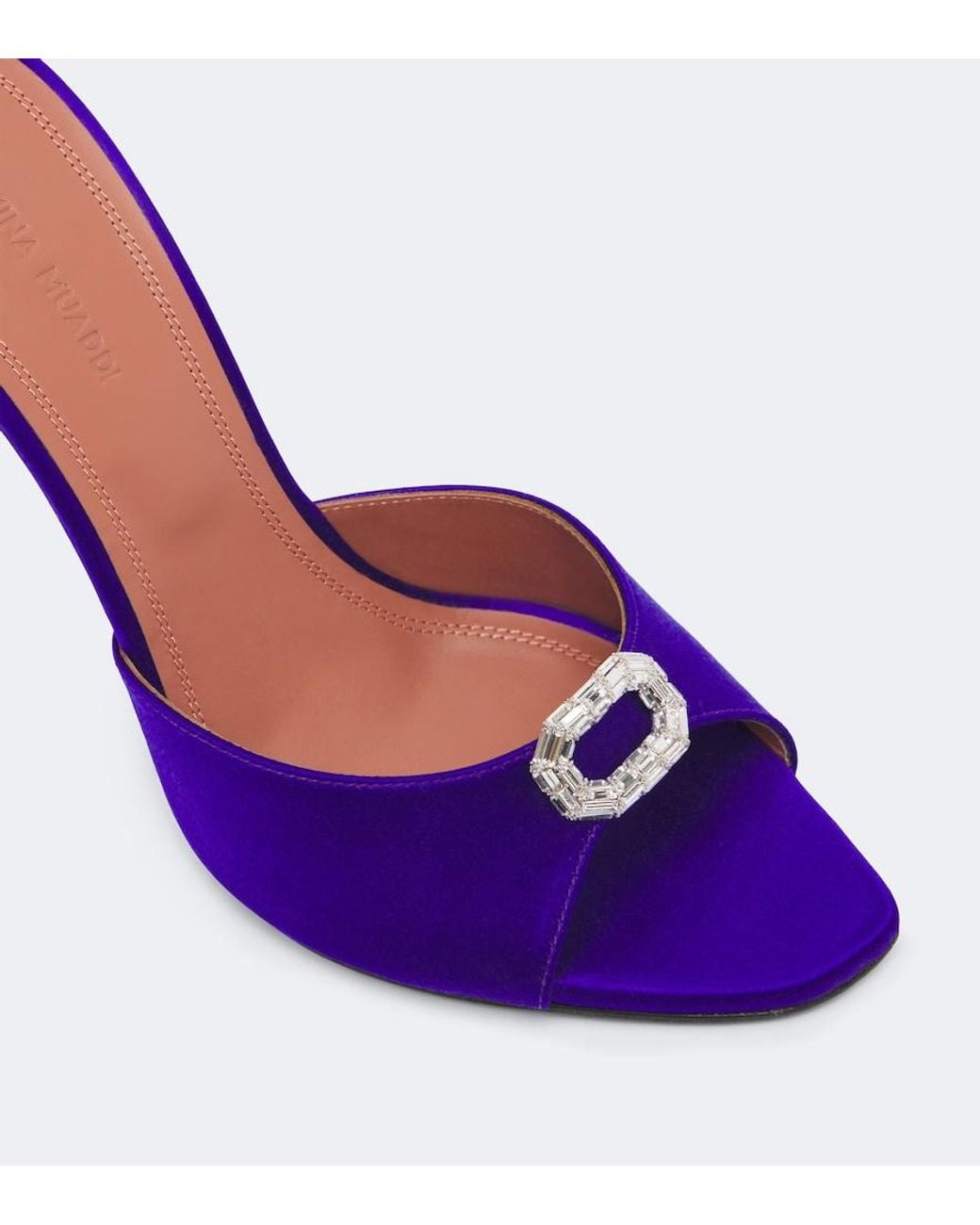 AMINA MUADDI Purple Mini Camelia Embellished Satin Mules