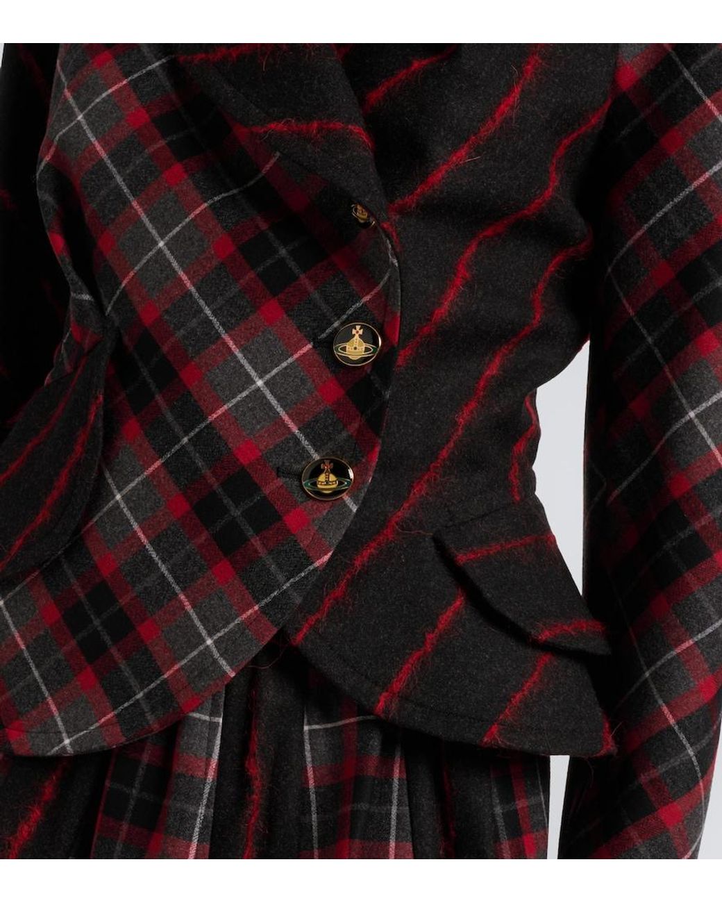 Vivienne Westwood Black Stormy Peplum Tartan Wool Jacket