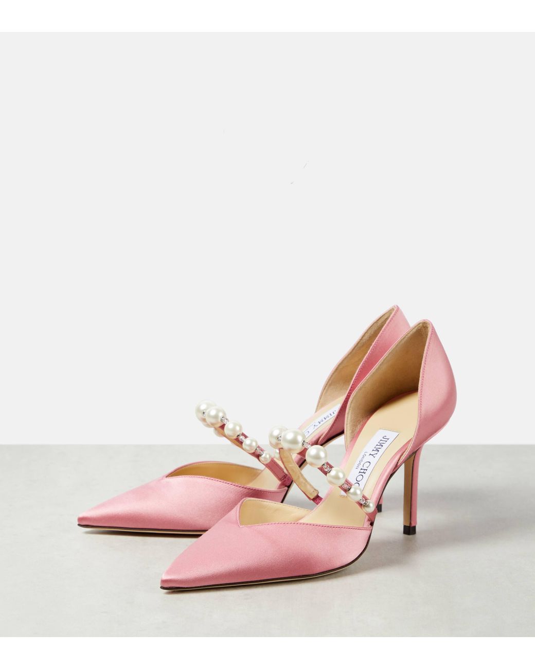 Jimmy Choo Aurelie 85 Embellished Satin Pumps in Pink | Lyst UK