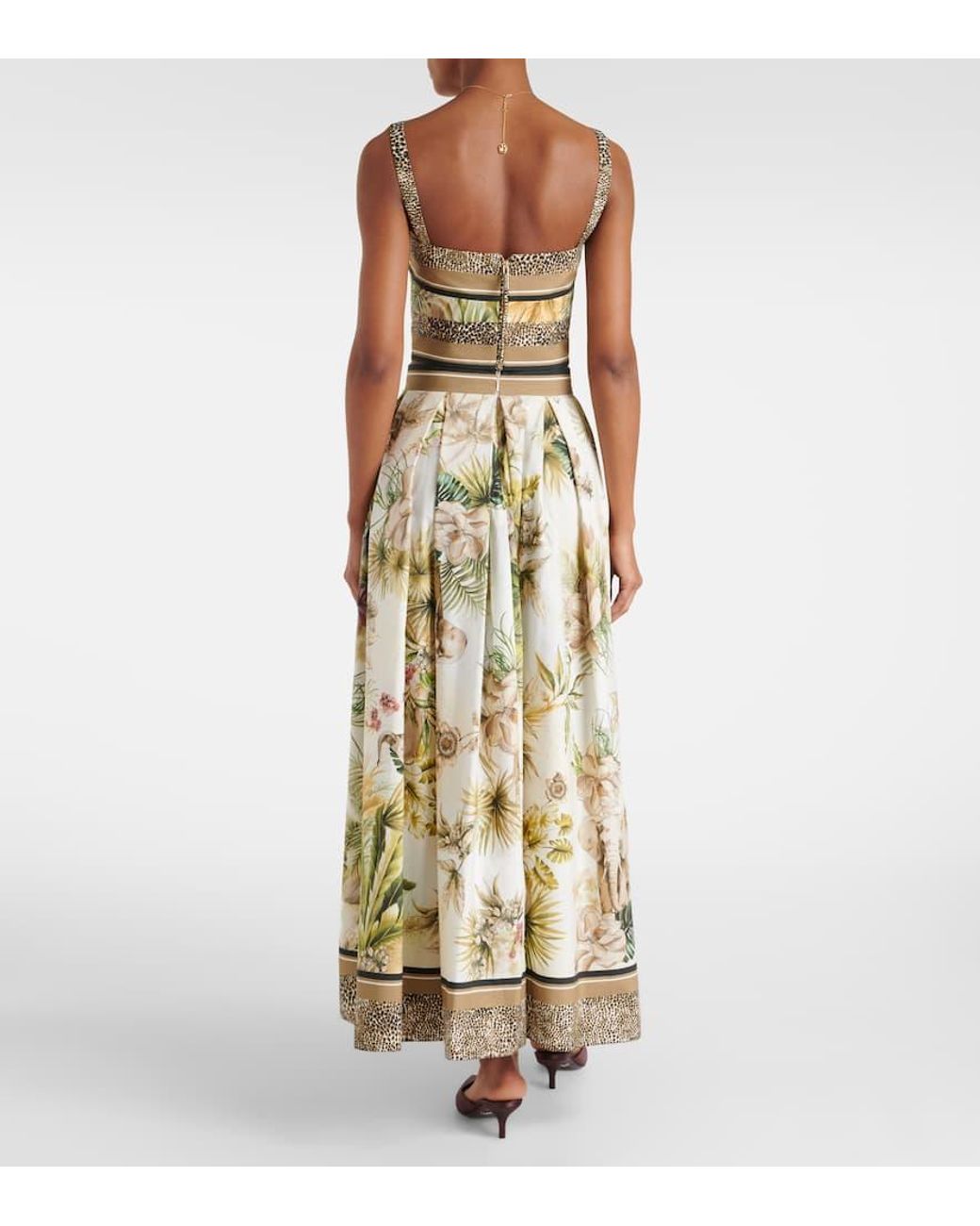 スカート Elie Saab Printed Cotton Long Skirt Green Elie Saab Printed Cotton Maxi Skirt in Natural | Lyst