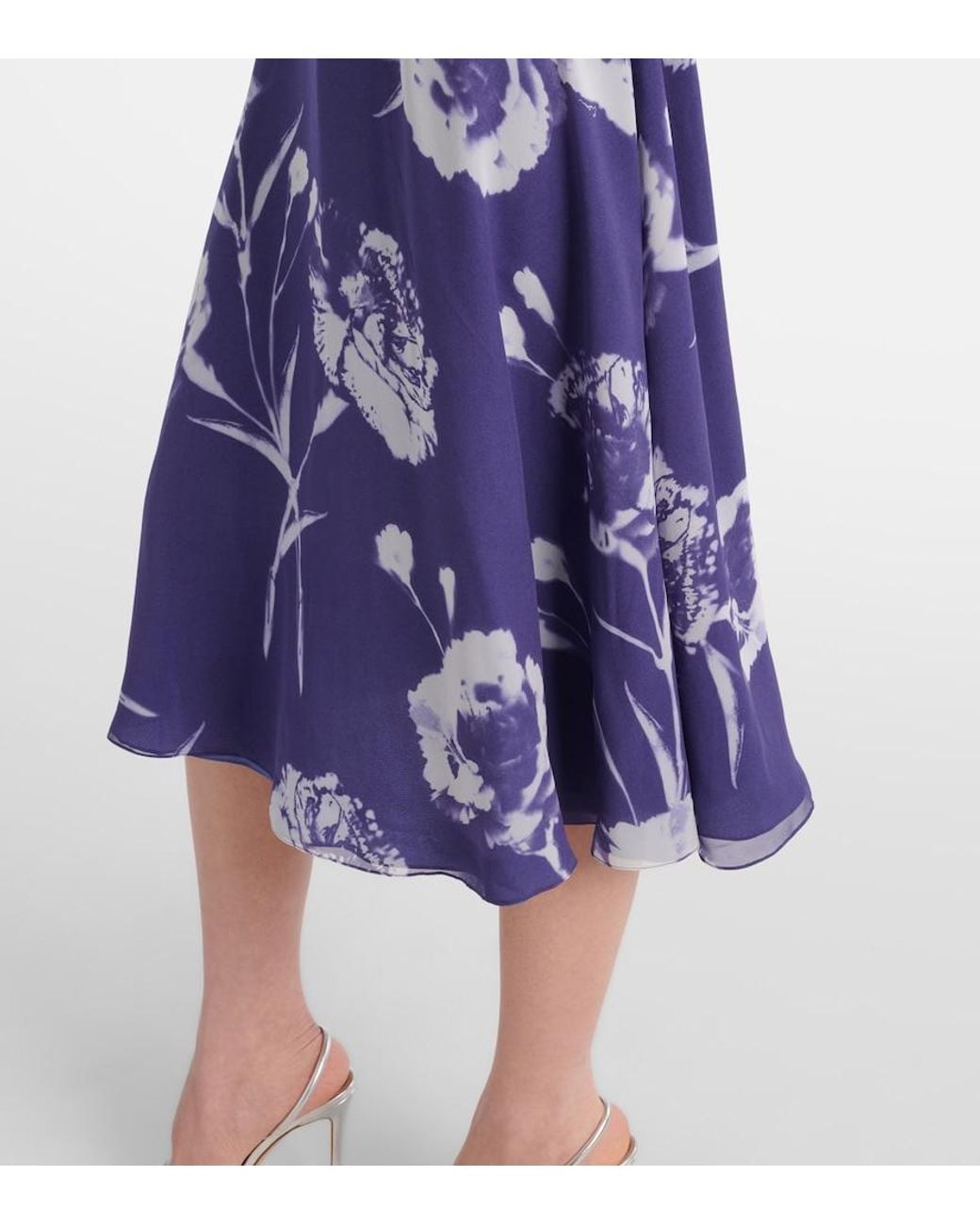 Erdem Blue Floral Silk Voile Midi Dress