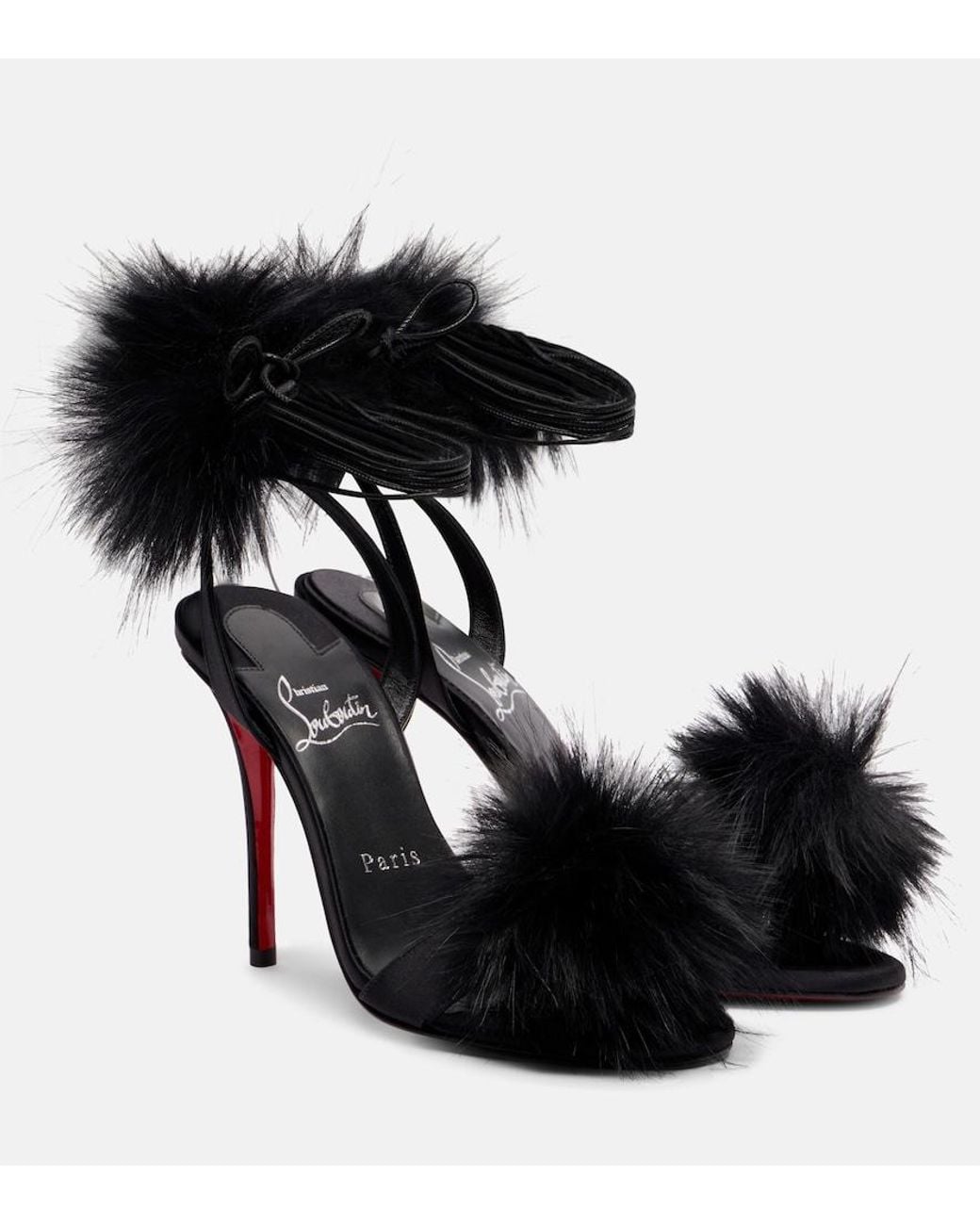 Christian Louboutin Black Patapompom 100 Crepe Satin Sandals