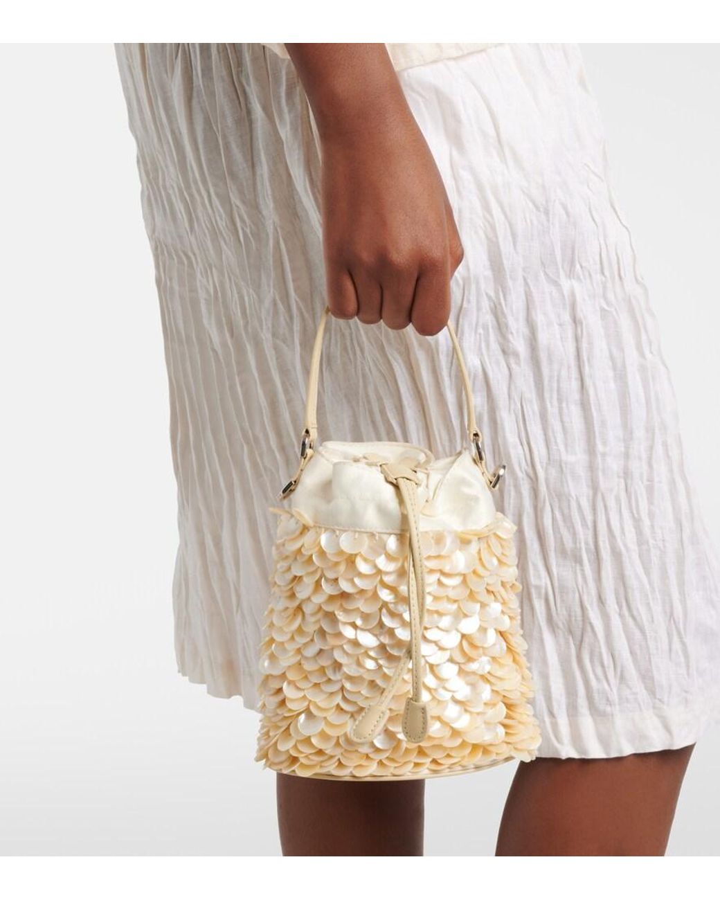 Staud Natural Lila Mini Embellished Bucket Bag
