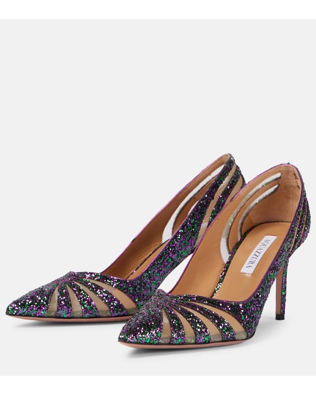 Aquazzura Blue Spy75 Glitter Mesh Pumps