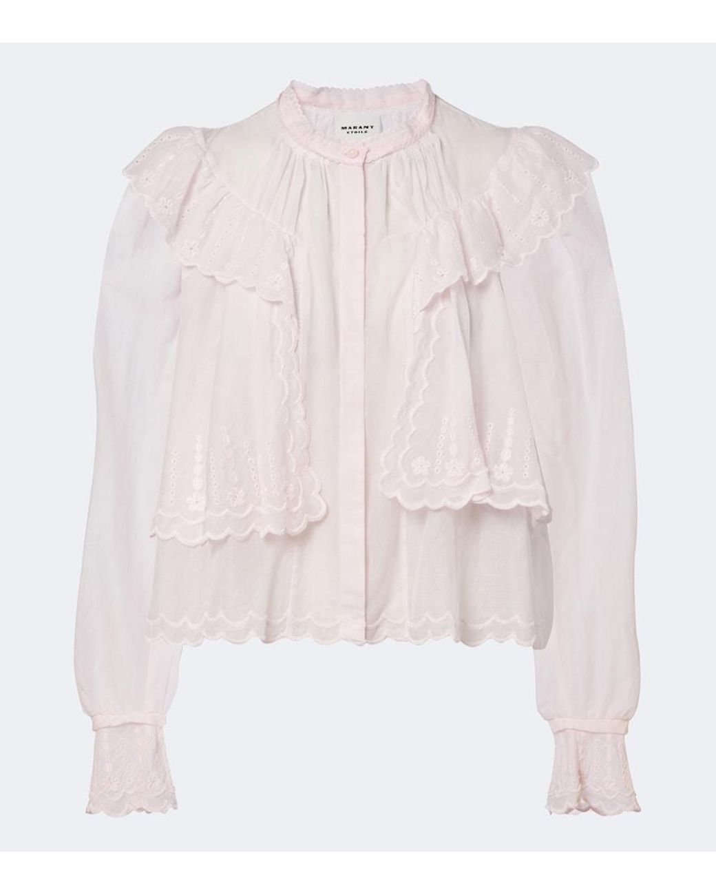 Isabel Marant Pink Kelmon Embroidered Ruffled Cotton Blouse