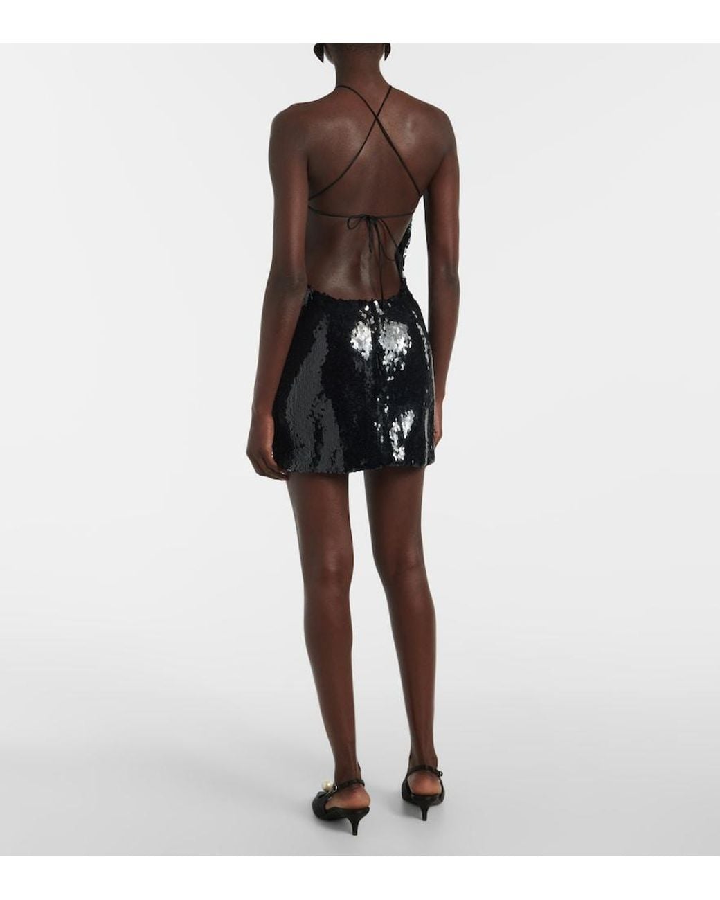 Magda Butrym Black Floral-Applique Sequined Minidress