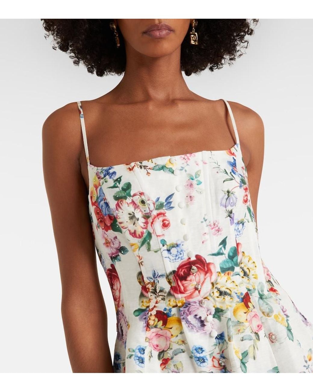 Camilla White Embellished Floral Linen And Silk Minidress