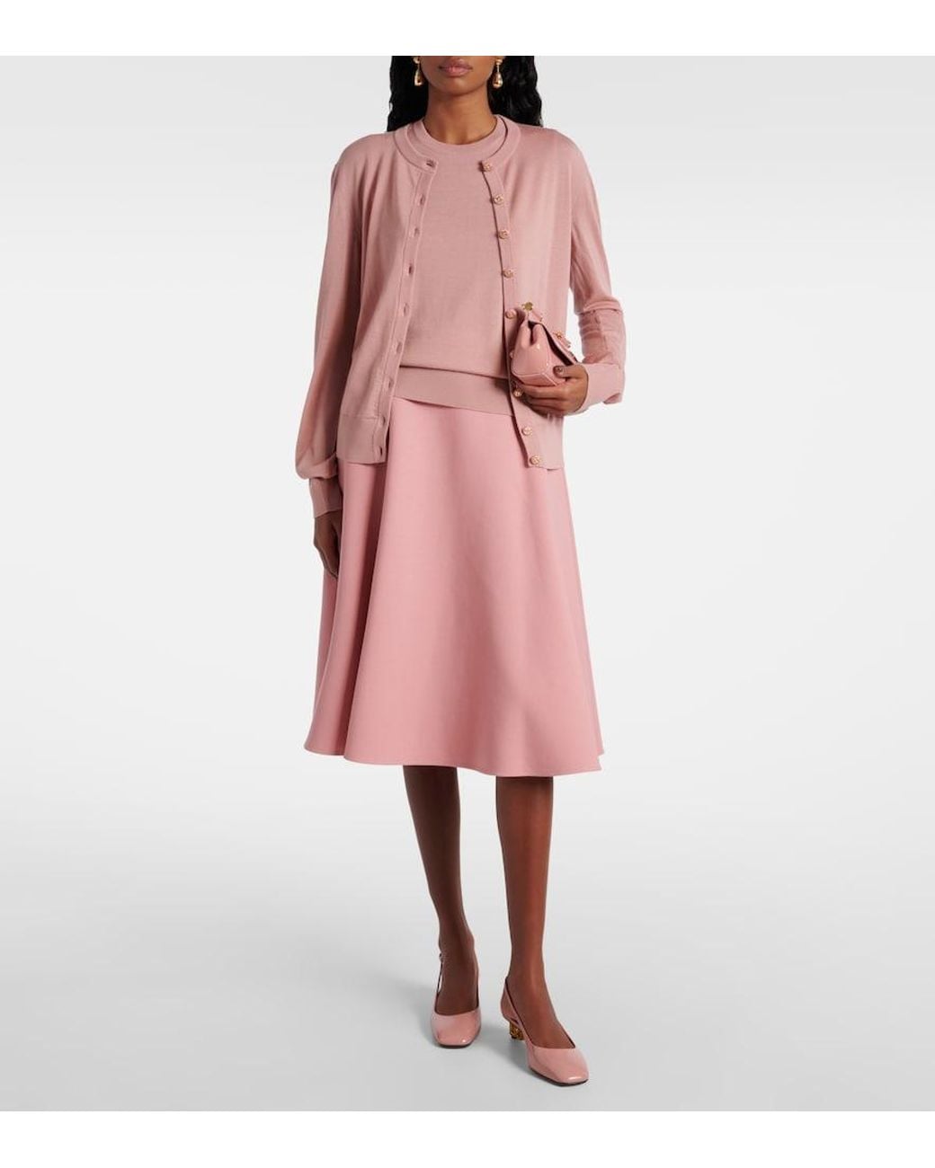 Dolce & Gabbana Pink Woolen Midi Circle Skirt