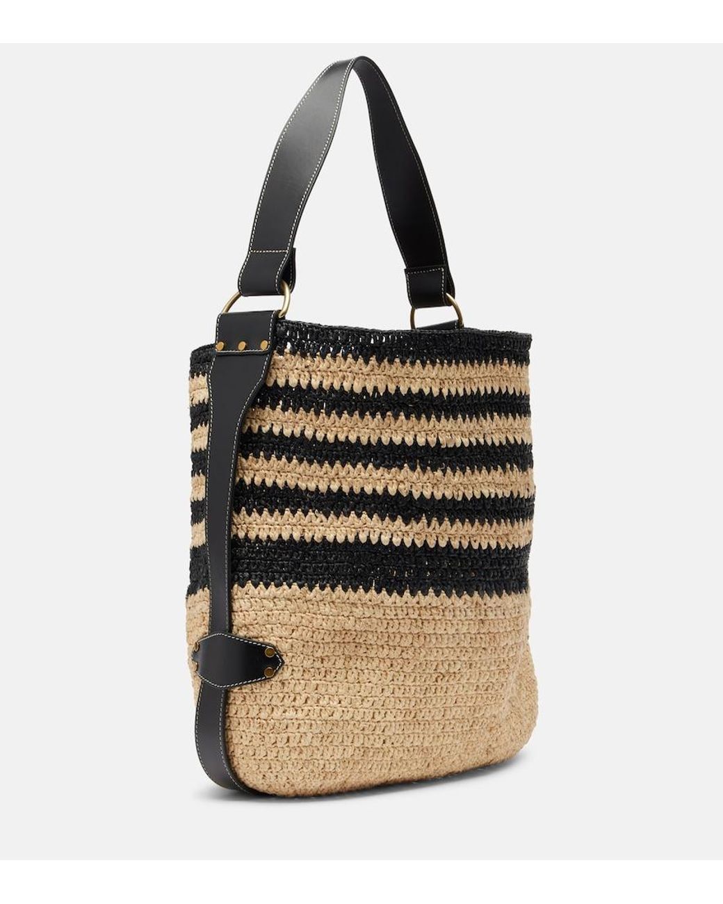 Isabel Marant Black Bayia Striped Raffia Shoulder Bag