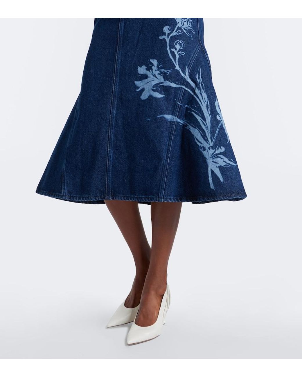 Erdem Blue Printed Denim Midi Dress