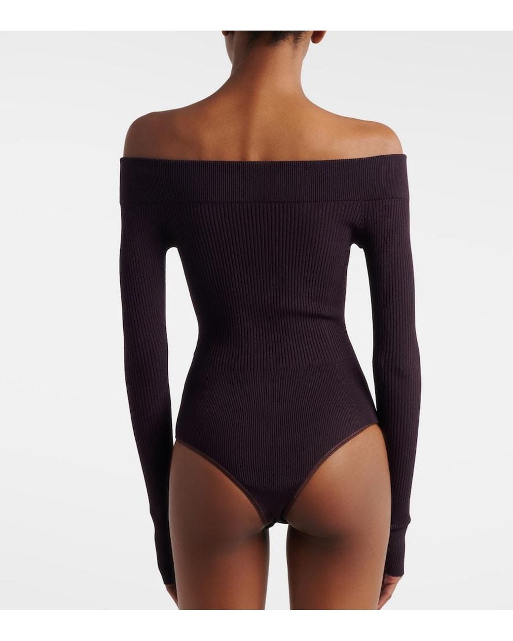 Alaïa Blue Ribbed-Knit Off-Shoulder Bodysuit