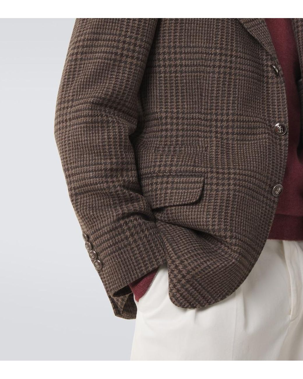 Brunello Cucinelli Brown Prince Of Wales Check Cashmere Blazer for men
