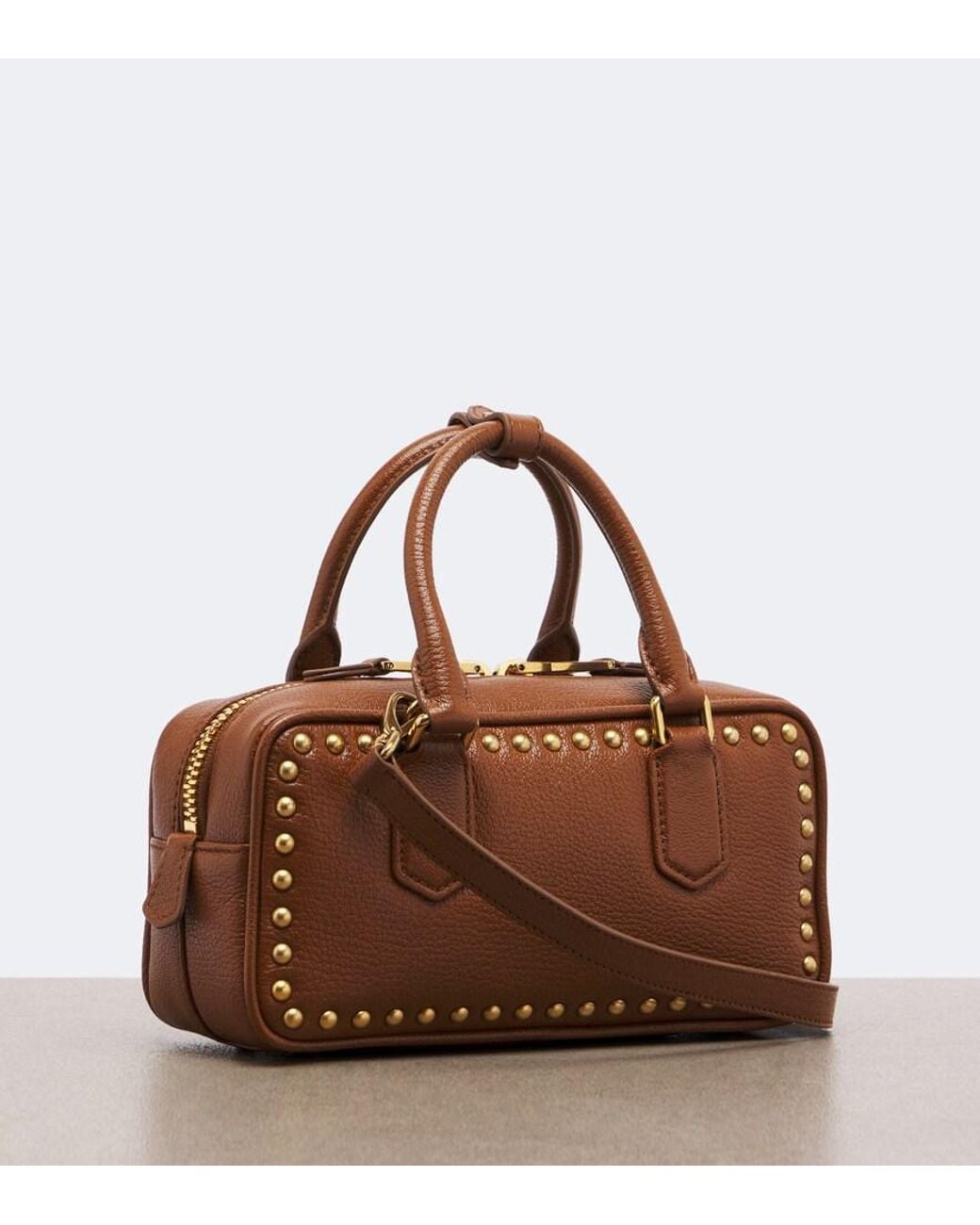 Miu Miu Brown Arcadie Studded Leather Top-Handle Bag