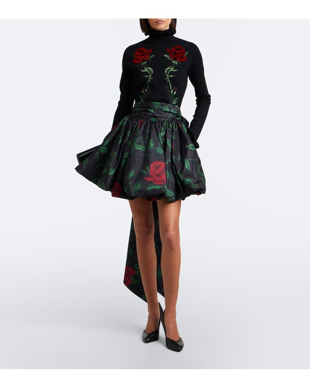 Blumarine Black Embroidered Ruffled Virgin Wool Sweater