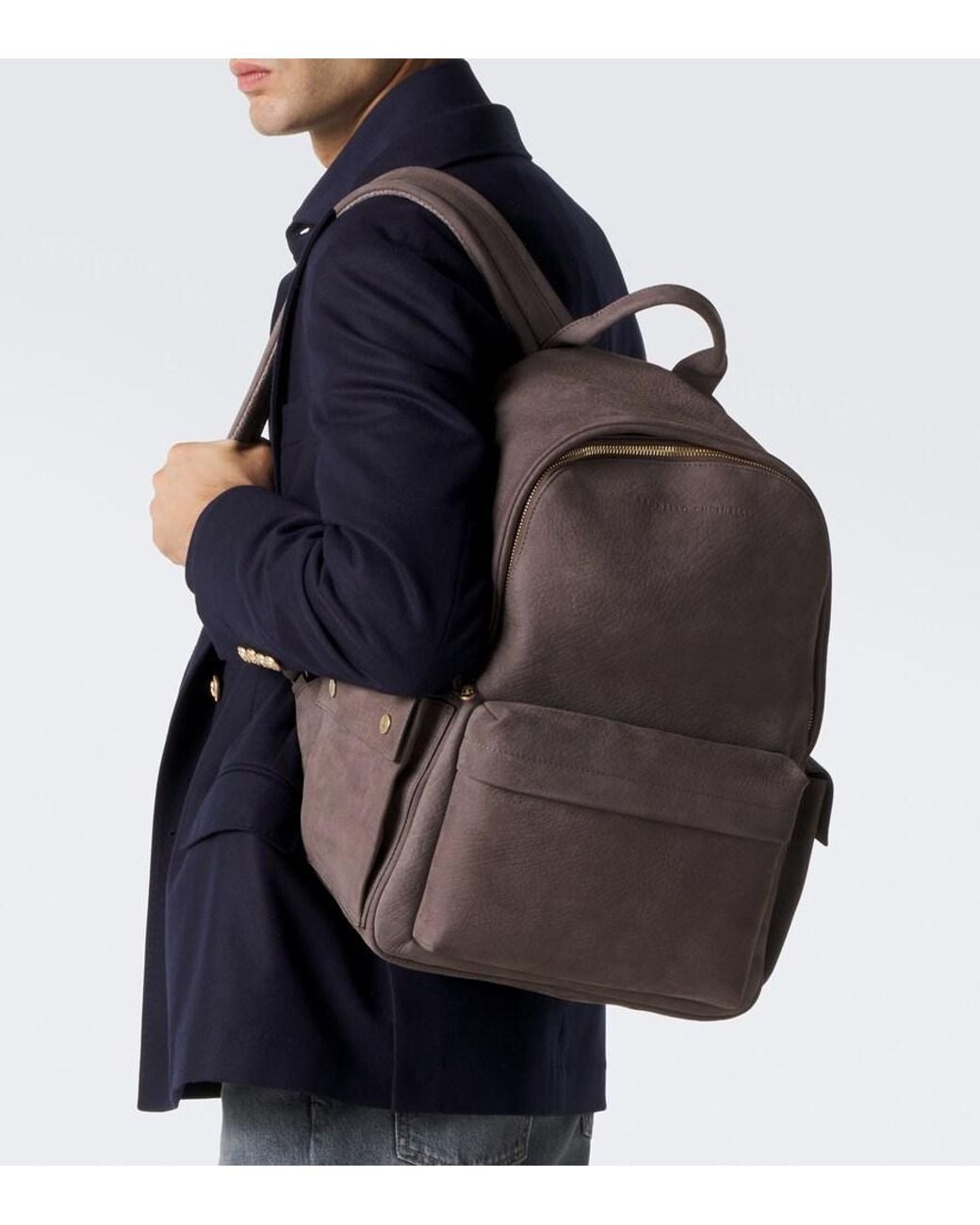 Brunello Cucinelli Brown Leather Backpack for men